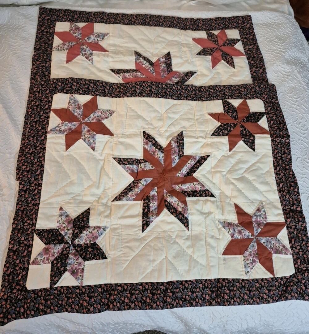💥 VTG New Quilted ARCH Pillow Sham Barn Quilt 20x26 Cotton Star Set Of 2